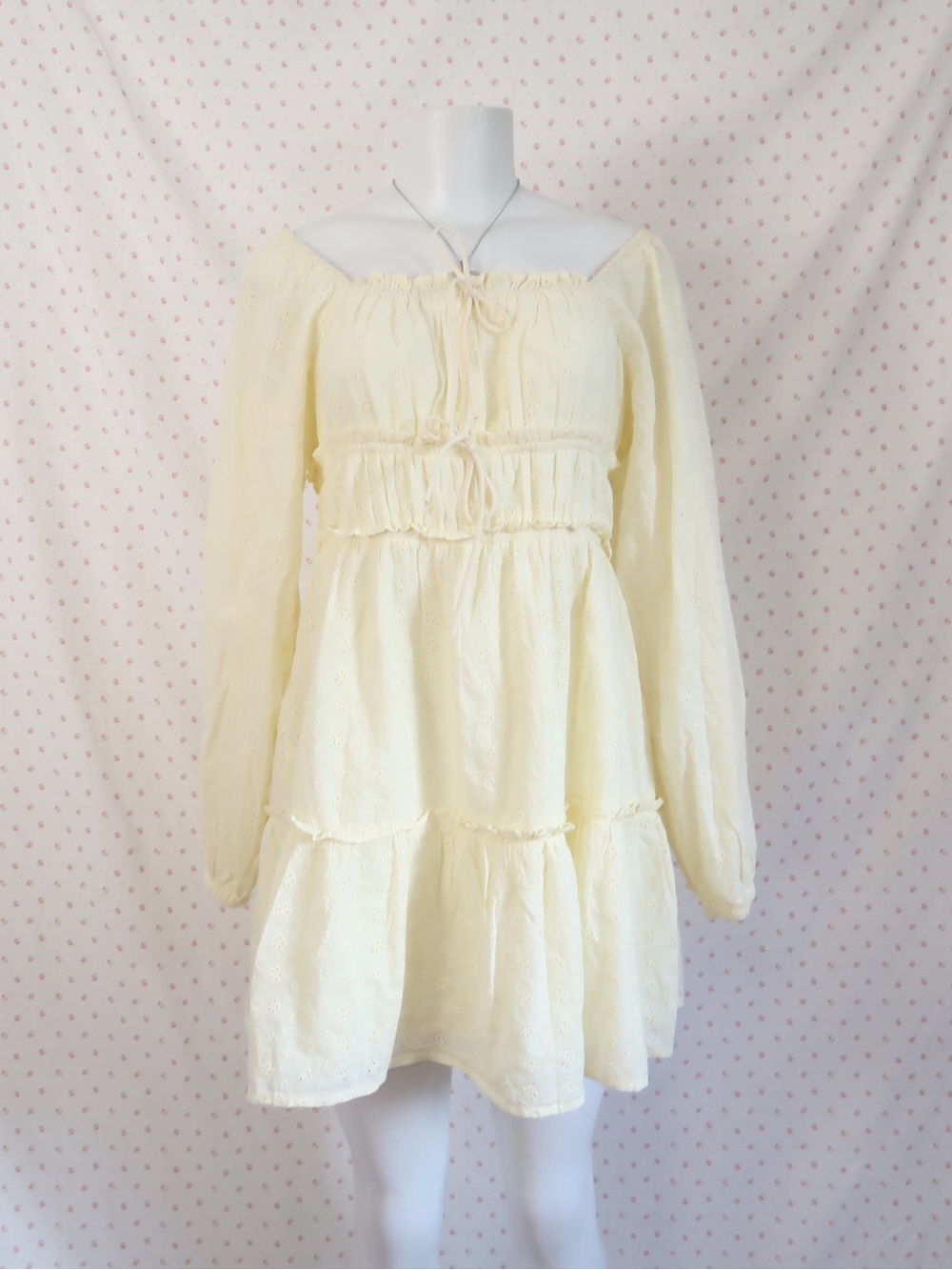 Japna Cream Long Sleeve Tiered Dress